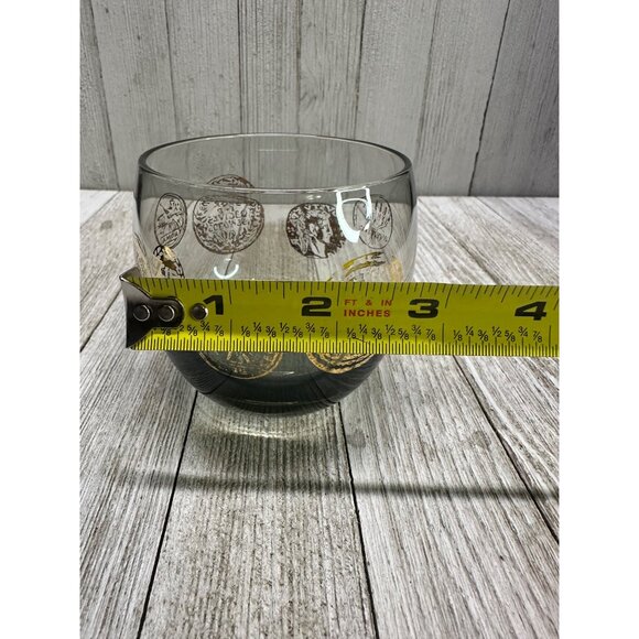 Vintage MCM Federal Roly Poly ROMA Gold Coin Glass Set 6 Mad Men Smokey Barware - Picture 9 of 9